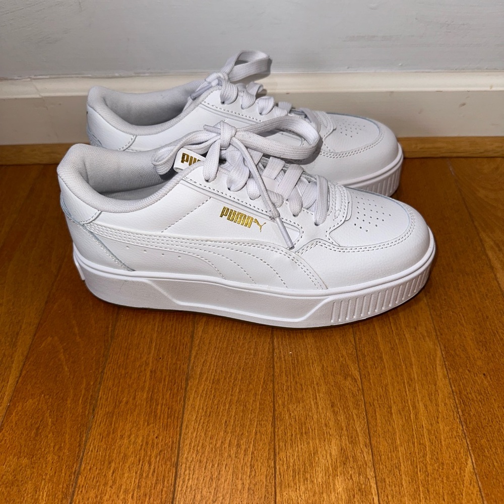 Puma White Platform Sneakers with Gold Accents